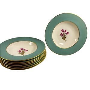 Vintage Lenox Bradford Collection Turquoise Rim 8" Bowls Set of 8 USA